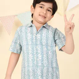 Fabindia Boys Floral Hand Block Printed Spread Collar Cotton Casual Shirt-image-14