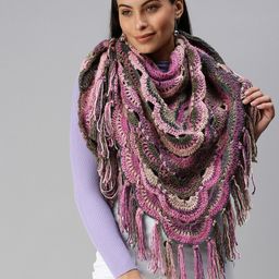 Magic Needles Women Pink & Grey Woven Design Poncho-1