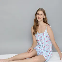 Mast & Harbour Women Blue & Pink Tropical Printed Night Suit-picture-23