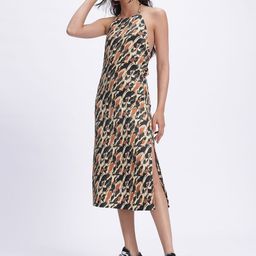 glitchez Playful Patterns Halter Neck Printed Crinkle Effect Sheath Dress-image-26