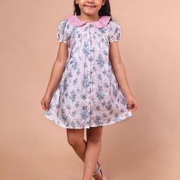 PINK MERMAID Girls Floral Print Puff Sleeve Cotton A-Line Dress-image-39