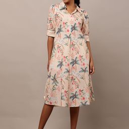 AADIYO Floral Printed A-Line Midi Cotton Dress-image-18