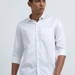 U.S. PITCHERS Men Smart Slim Fit Spread Collar Solid Satin Casual Shirt-image-10