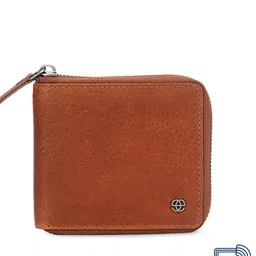 Eske Men Brown Solid Zip Around Leather Wallet-11