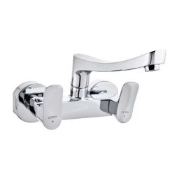CERA Perla Quarter Turn Sink Mixer with Long Swivel Spout Connecting Legs and Wall Flange, F1012511-29