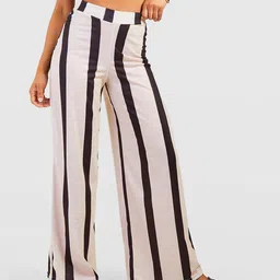 Boohoo Women Petite Striped Wide Leg Trousers-image-26