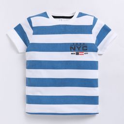 Ginie Boys Typography & All Over Stripe Printed Breathable Tshirt-4