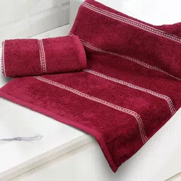 MYTRIDENT Maroon & White 2 Pieces Striped 450 GSM Pure Cotton Hand Towels-image-77
