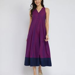 Pink Fort Colourblocked Cotton A-Line Midi Dress-image-5