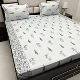 Pure Decor Blue Ethnic Motifs Pure Cotton  330 TC Queen Bedsheet with 2 Pillow Covers-image-46