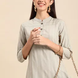 Anouk Women Striped Thread Work Kurta With Trousers-13