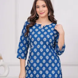 SHOPAXIS Floral Printed Notch Neck Pure Cotton Kurti-picture-4