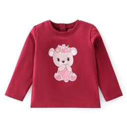 Babyhug Cotton Knit Full Sleeves T-Shirt Teddy Graphic Print - Maroon-picture-18
