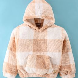 Little Kangaroos  Full Sleeves  Hoodie with Fur & Pocket Detailing Checks Design - Fawn-image-41