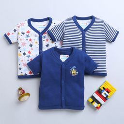 BUMZEE Pack Of 3 Half Sleeves Striped & Stars Printed Jhablas - Navy Blue & White-picture-44