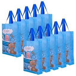Kuber Industries Shopping Bag  Non-Woven Gift Bag  Baby Shower Bag  Reusable Grocery Bag  Christmas Gift Bags  Tote Bags with Handle  Boy-Print Hand Bag  Pack of 10  Sky Blue-98