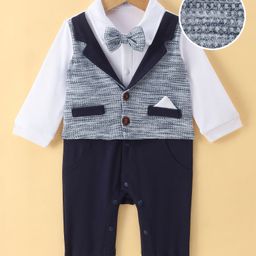Mark & Mia Full Sleeves Textured Romper with Bow -  Blue & White-image-89