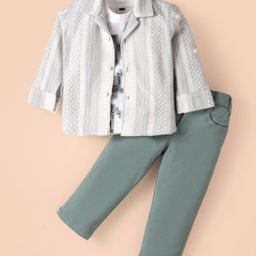 Robo Fry Knit Full Sleeves Party Shirt & Trouser Set With Text Printed T-Shirt - Off White-image-31