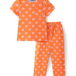 Pine Kids Cotton Knit Half Sleeves Floral Printed Night Suit - Orange-image-37