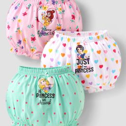 Babyhug Disney Lycra Knit Bloomers With Disney Princess Graphics Pack of 3 - Pink White & Blue-image-41
