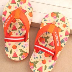 Cute Walk by Babyhug Floral & Fruits Printed Flip Flops With Backstrap - Orange-image-71
