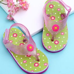 Babyoye Velcro Closure Flip Flops with Smiley Applique & Floral Print - Pink-image-29