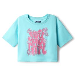 Pine Kids Cotton Knit Half Sleeves Drop Shoulder T-Shirt with You Go Girl Text Print - Light Blue-17