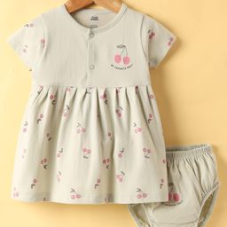 Pink Rabbit Single Jersey Half Sleeves Frock & Bloomer With Fruit Print - Light Grey-image-43