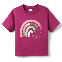 Babyhug Cotton Knit Half Sleeves T-shirt With Love Text Print - Plum-image-32