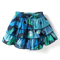 CrayonFlakes Rayon Woven Abstract Printed Layered Skirt - Blue-image-94