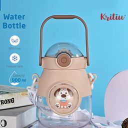 Kritiu Cute Patch Sipper Water Bottle|BPA Free|Leak Resistant|Freezer Safe| 900 ml|Perfect for School Kids & Outdoors- Brown-image-4