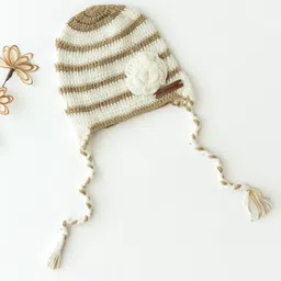 The Original Knit Striped & Floral Embroidered Cap - Off White & Beige - Diameter - 30cm-picture-29