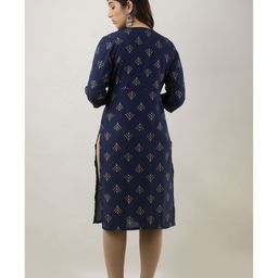 Step Queen Rayon Three Fourth Sleeves Abstract Foil Printed Maternity Kurta With Nursing Access - Blue image 3
