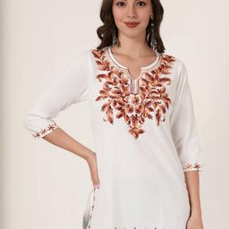 Diktmark Floral Embroidered Thread Work Detail Pure Cotton Kurti-image-94