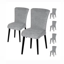 HOUSE OF QUIRK Charcoal Grey Textured Jacquard Stretchable Chair Covers-8