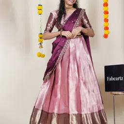 Fabcartz Embroidered Semi-Stitched Silk Lehenga & Unstitched Blouse With Dupatta-picture-18