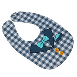 Yellow Bee Cotton Checks with Collar and Bow Pattern Reversible Bib with Double Closure and Button for Boys - Dark Blue image 5