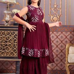 Aarika Girls Embroidered Regular Sequinned Kurta with Sharara & With Dupatta image 4