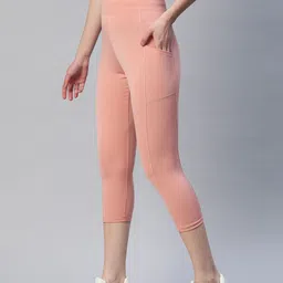 Blinkin Women Pink Tights Solid Three-Fourth Rapid Dry Tights With Side Pockets-image-78