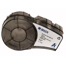 BRADY Continuous Label Roll Cartridge 1/2 inch x 21 ft Autoclavable Vinyl Black on White for Indoor/Outdoor, 3PXX5-1