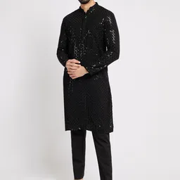 Ethnic India Men Geometric Embellished Thread Work Pathani Kurta-27
