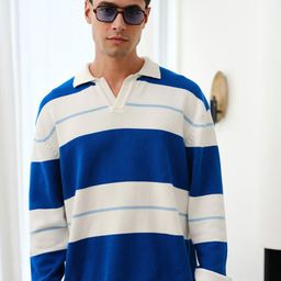 Bonkers Corner Men Stripe V-Neck Knit Polo Sweatshirt-58