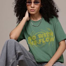 The Roadster Life Co. Typography Printed Drop-Shoulder Sleeves Pure Cotton T-shirt-image-98