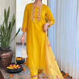 KALINI Women Ethnic Motifs Embroidered Kurta with Trousers & Dupatta-picture-14