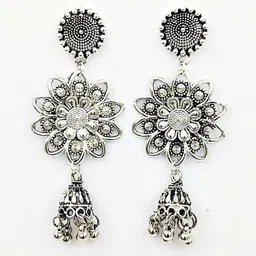 Yash Jewels Emporiums Silver-Plated Oxidised Dome Shaped Jhumkas-image-86