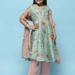Biba Girls Floral Printed V-Neck Anarkali Tissue Kurta with Palazzos & Dupatta-picture-53