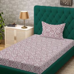 HOSTA HOMES Off White & Maroon Geometric Printed 300 TC Single Bedsheet Set-1.52m x 2.28m-12