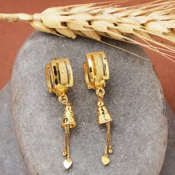 ANIKAS CREATION Gold-Plated Dome Shaped Hoop Earrings With Heart Charms-picture-22