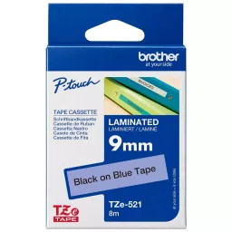 BROTHER Tape, Black On Blue, 9Mm W, 8M L, TZE-521-40