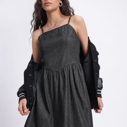 glitchez Denim Desire Panelled Empire Dress-image-29